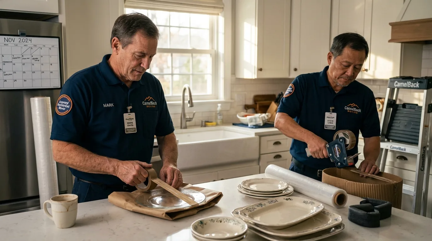 Professional crew packing kitchen dishware in Woodbine, NJ
